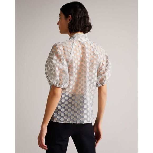 Ted Baker 259753 Women's Sz 1 Gray Caieta Organza Spot Tie Neck Blouse - Picture 12 of 12
